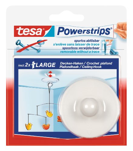 tesa Powerstrips 1 Deckenhaken weiß + 2 abnehmbare Laschen von tesa