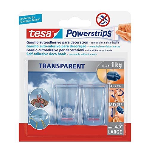 Tesa 58813-00002-00 Pack mit 2 Haken (XL-Format) und 4 Powerstrip-Klebestreifen, transparent von tesa