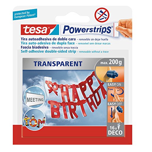 Tesa 58860-00000-02 Ersatz-Klebestreifen für Deko-Haken, transparent, 16 Stück von tesa