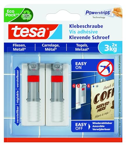 tesa Klebeschraube für Fliesen und Metall (verstellbar, 3 kg) von tesa