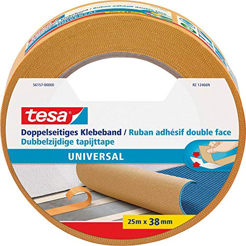 tesa Doppelseitiges Klebeband Universal - Vielseitiges Klebeband für Verpackungen, Deko und Teppiche oder zum Basteln - 25 m x 38 mm von tesa