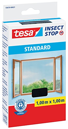 Tesa Fliegengitter für Standard-Fenster, weiß, leicht, 1,5 m x 1,8 m 1m:1m / 5er Pack Schwarz von tesa