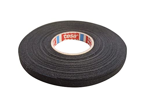 tesa Gewebeband PET-Vlies 51608 Isolierband für Kabelbäume Baumwolle Klebeband, (9mm x 25m) schwarz von tesa