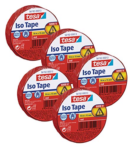 Tesa Isolierband 10m x 15mm (5 Rollen/Rot) von tesa