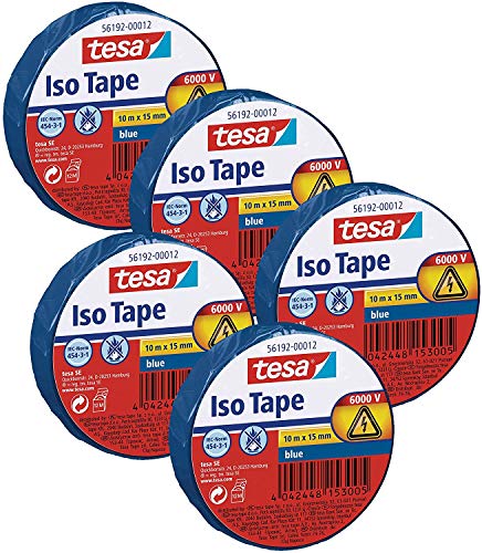 Tesa Isolierband 10m x 15mm Iso Tape (5er Pack/Blau) von tesa