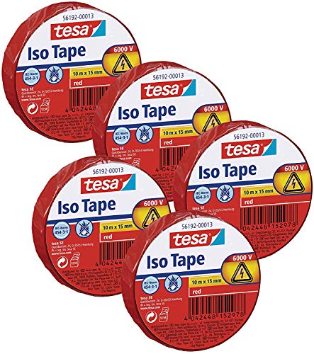 Tesa Isolierband 10m x 15mm Iso Tape (5er Pack/Rot) von tesa