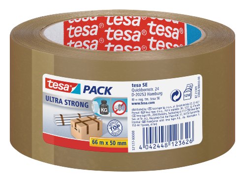 tesa Ultra Strong Packband (aus PVC mit besonders starker Klebekraft, Braun, 66 m x 50 mm, 6er Pack) von tesa