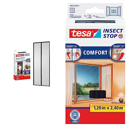 Tesa Magnetvorhang selbstschließend - Insektenschutzvorhang mit Magneten für Balkon und Terrassentüren & Insect Stop COMFORT Fliegengitter für bodentiefe Fenster von tesa