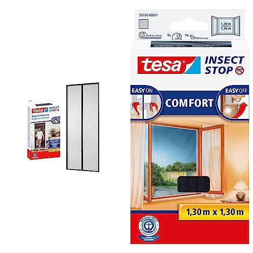 Tesa Magnetvorhang selbstschließend - Insektenschutzvorhang mit Magneten & Insect Stop COMFORT Fliegengitter für Fenster von tesa