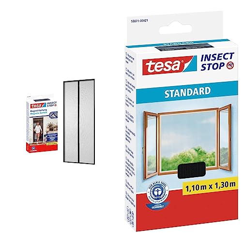 Tesa Magnetvorhang selbstschließend - Insektenschutzvorhang mit Magneten & Insect Stop STANDARD Fliegengitter für Fenster von tesa