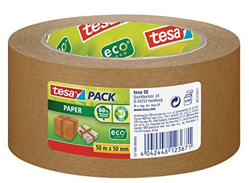 tesa 57180-00000-02 Papier-Verpackungsband aus recycelten Materialien zum Verpacken von Paketen und Kartons, 50 m x 50 mm, 6 Stück von tesa