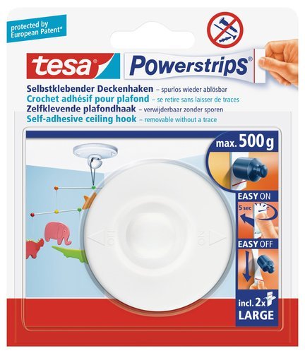 Tesa Powerstrips Deckenhaken, selbstklebend, wiederverwendbar, bis 0,5 kg 5 Haken von tesa