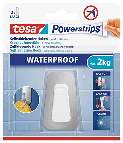 Tesa Powerstrips Haken (Waterproof Large Metall-Kunststoff) silber-weiß von tesa