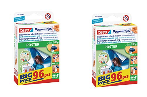 tesa Powerstrips Strips Poster, Big Pack 96 Stück (2 Packungen/POSTER, Big Pack 96 Stück) von tesa