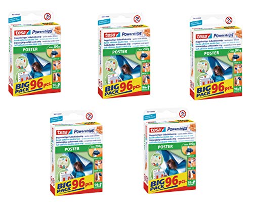 tesa Powerstrips Strips Poster, Big Pack 96 Stück (5 Packungen/POSTER, Big Pack 96 Stück) von tesa
