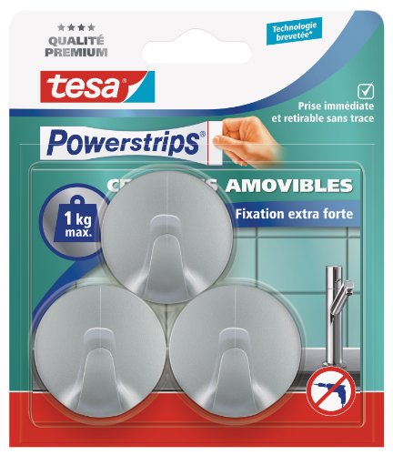 Tesa Powerstrips mit Haken, klein, rund, 3 Stück, Grau von tesa