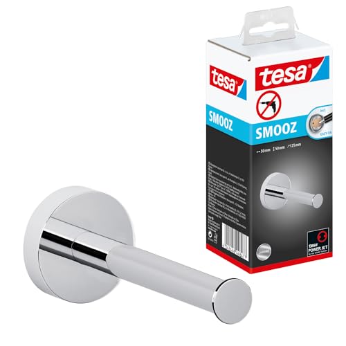 tesa SMOOZ Ersatzrollenhalter für Toilettenpapier, verchromt - zur Wandbefestigung ohne Bohren, inkl. Klebelösung - 50 mm x 50 mm x 125 mm von tesa