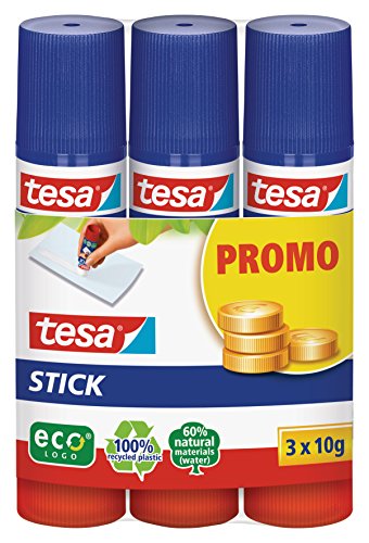 tesa Stick ecoLogo - Geruchsneutraler Klebestift für Papier und Pappe - Lösungsmittelfrei und Umweltschonend - 3 x 10 g von tesa
