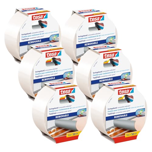 tesa Verlegeband rückstandsfrei entfernbar im 6er Pack - Gewebeverstärktes, doppelseitiges Klebeband zum Verkleben von Teppich- und PVC-Bodenbelägen - 6 Rollen je 10 m x 50 mm tesa Verlegeband rückstandsfrei entfernbar im 6er Pack - Gewebeverstärktes, doppelseitiges Klebeband zum Verkleben von Teppich- und PVC-Bodenbelägen - 6 Rollen je 10 m x 50 mm von tesa
