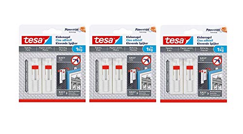 Tesa Verstellbarer Klebenagel für Tapeten und Putz/Selbstklebender Nagel von tesa Powerstrips / 2 x 1 kg Halteleistung (1 kg - 6 Nägel) von tesa