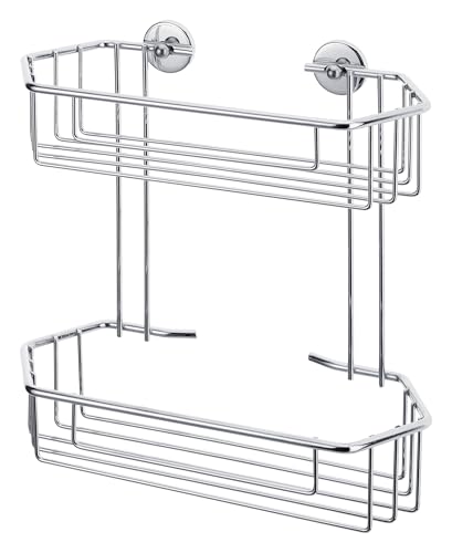 tesa baath Plus Duschkorb doppelt, verchromt, inkl. Klebelösung, 278mm x 270mm x 125mm von tesa