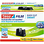 tesa Klebebandabroller tesafilm Easy Cut SMART Schwarz 15 mm (B) x 10 m (L) Kunststoff Recycelt 100% + 1 Rolle tesa Klebefilm Eco & Clear von tesa