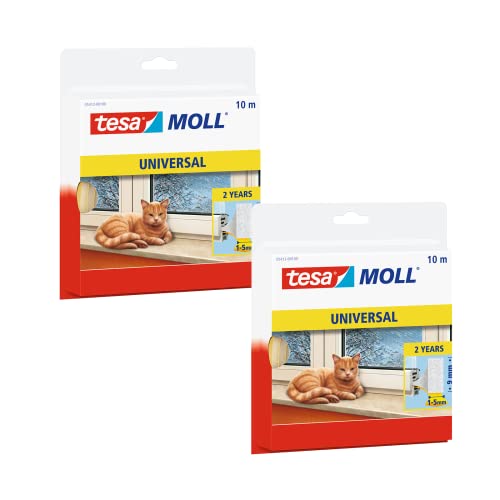 tesamoll Universal Schaumstoff im 2er Pack - Schaumstoffdichtung zum Isolieren von Spalten im Haushalt, selbstklebend - Weiß - 2x 10 m x 9 mm x 5,5 mm von tesa