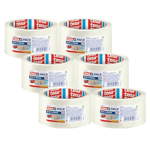 tesa pack Solid & Strong im 6er Pack - leise abrollbares Paketband - Packband zum sicheren Verschließen von Paketen - 6 Rollen je 66 m x 50 mm - transparent von tesa