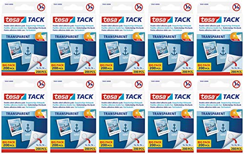 teas 59401 Doppelseitige Klebepads TACK, große Packung mit 200 Pads (10, 1 Pack) von tesa