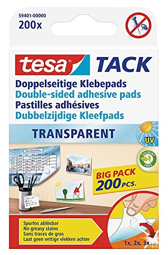 teas 59401 Doppelseitige Klebepads TACK, große Packung mit 200 Pads (4er Pack) von tesa