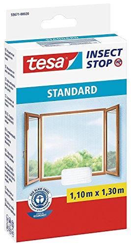 Tesa Fliegengitter für Standard-Fenster, weiß, leicht, 1,5 m x 1,8 m 1,1m:1,3m / 4er Pack Weiß von tesa