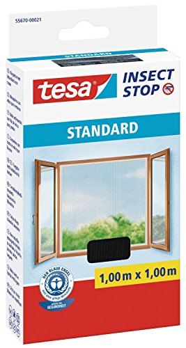 tesa® Insect Stop Fliegengitter STANDARD für Fenster, nahezu durchsichtig (1,00 m x 1,00 m / 4er Pack, anthrazit) von tesa