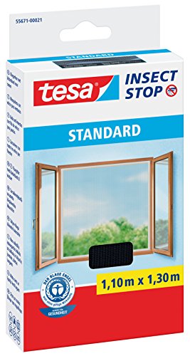 tesa® Insect Stop Fliegengitter STANDARD für Fenster, nahezu durchsichtig (1,10 m x 1,30 m / 3er Pack, anthrazit) von tesa
