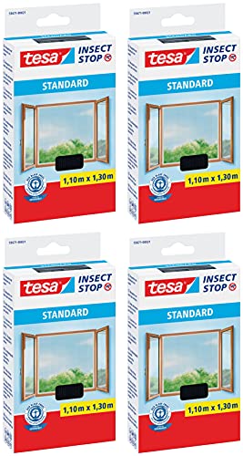 Tesa Fliegengitter für Standard-Fenster, weiß, leicht, 1,5 m x 1,8 m 1,1m:1,3m / 4er Pack Schwarz von tesa