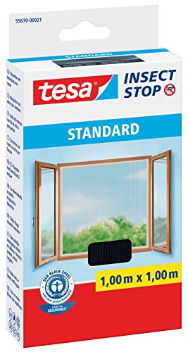 tesa® Insect Stop STANDARD Fliegengitter für Fenster - Insektenschutz zuschneidbar - Mückenschutz ohne Bohren - Fliegen Netz anthrazit, 100 cm x 100 cm (10 Stück) von tesa