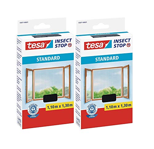 tesa® Insect Stop STANDARD Fliegengitter für Fenster - Insektenschutz zuschneidbar - Mückenschutz ohne Bohren - Fliegen Netz anthrazit, 110 cm x 130 cm (2) von tesa