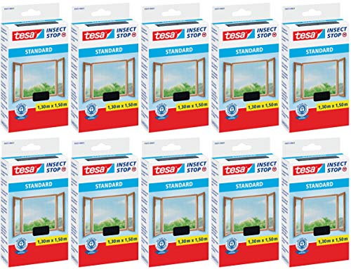 tesa® Insect Stop STANDARD Fliegengitter für Fenster - Insektenschutz zuschneidbar - Mückenschutz ohne Bohren - Fliegen Netz anthrazit, 130 cm x 150 cm (10) von tesa