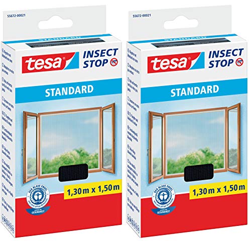 tesa® Insect Stop STANDARD Fliegengitter für Fenster - Insektenschutz zuschneidbar - Mückenschutz ohne Bohren - Fliegen Netz anthrazit, 130 cm x 150 cm (2) von tesa