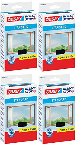 tesa® Insect Stop STANDARD Fliegengitter für Fenster - Insektenschutz zuschneidbar - Mückenschutz ohne Bohren - Fliegen Netz anthrazit, 130 cm x 150 cm (4) von tesa