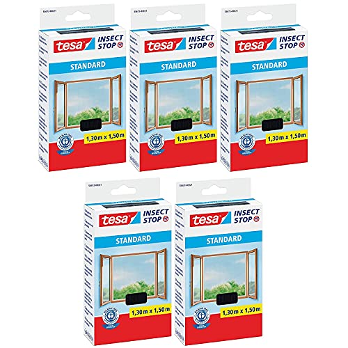 tesa® Insect Stop STANDARD Fliegengitter für Fenster - Insektenschutz zuschneidbar - Mückenschutz ohne Bohren - Fliegen Netz anthrazit, 130 cm x 150 cm (5) von tesa