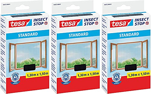tesa® Insect Stop Standard Fliegengitter für Fenster - Insektenschutz zuschneidbar (3er Pack - Anthrazit (Durchsichtig)) von tesa