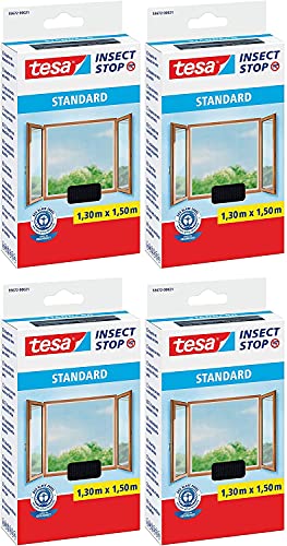 tesa® Insect Stop Standard Fliegengitter für Fenster - Insektenschutz zuschneidbar (4er Pack - Anthrazit (Durchsichtig)) von tesa