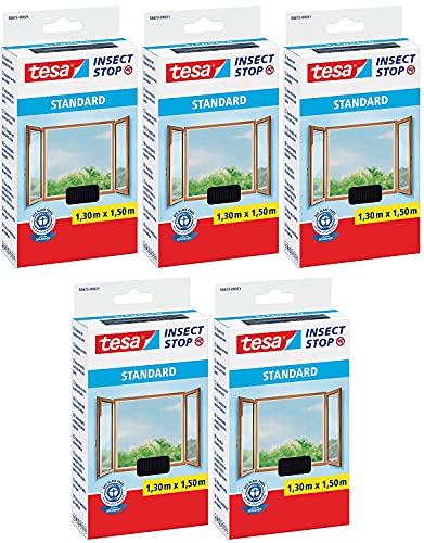 tesa® Insect Stop Standard Fliegengitter für Fenster - Insektenschutz zuschneidbar (5er Pack - Anthrazit (Durchsichtig)) von tesa
