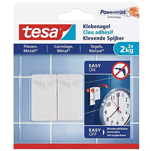 tesa® Klebenagel für Fliesen und Metall, spurlos wiederablösbar (2 kg / 3er Pack = 6 Nägel) von tesa