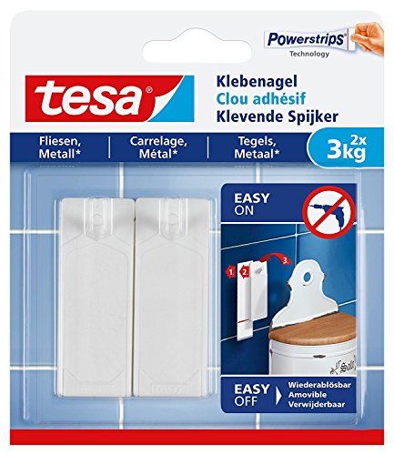tesa® Klebenagel für Fliesen und Metall, spurlos wiederablösbar (3 kg / 3er Pack = 6 Nägel) von tesa