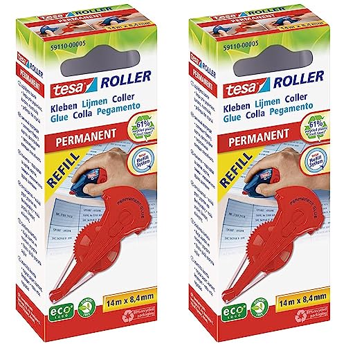 tesa® Kleberoller permanent Nachfüllkassette, 14 m x 8.4 mm (Packung mit 2) von tesa