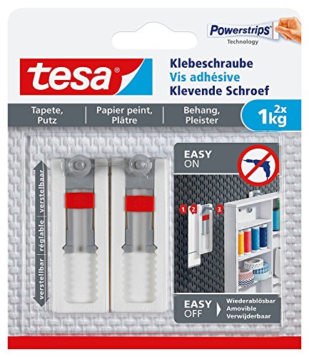 tesa® Verstellbare Klebeschraube für Tapeten und Putz, Haltekraft bis zu 1kg (2 Pack | 4 Schrauben, Klebeschraube | bis zu 1kg) von tesa