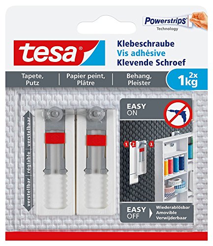 tesa® Verstellbare Klebeschraube für Tapeten und Putz, Haltekraft bis zu 1kg (5 Packungen = 10 Schrauben) von tesa