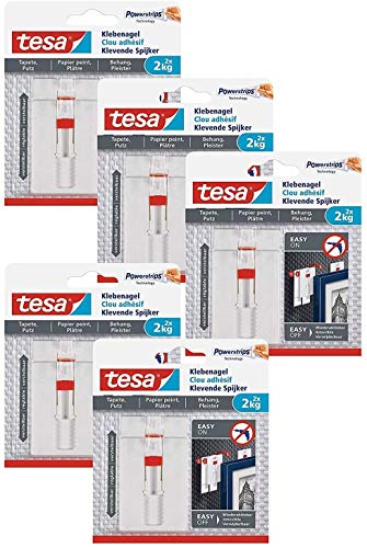 tesa® Verstellbarer Klebenagel für Tapeten und Putz 2 kg (5 Packungen) von tesa