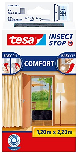tesa Insect Stop COMFORT Fliegengitter für Türen - Insektenschutz Tür mit Klettband - Fliegen Netz ohne Bohren, anthrazit ( 2 x 65 cm )120 cm x 220 cm, Anthrazit (Durchsichtig) von tesa